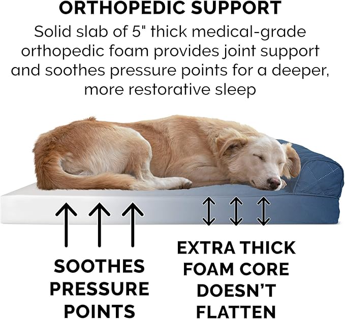 Furhaven Orthopedic Dog Bed for Large Dogs w/ Removable Bolsters & Washable Cover, For Dogs Up to 125 lbs - Quilted Sofa - Navy (Blue), Jumbo Plus/XXL-PurrikoPets