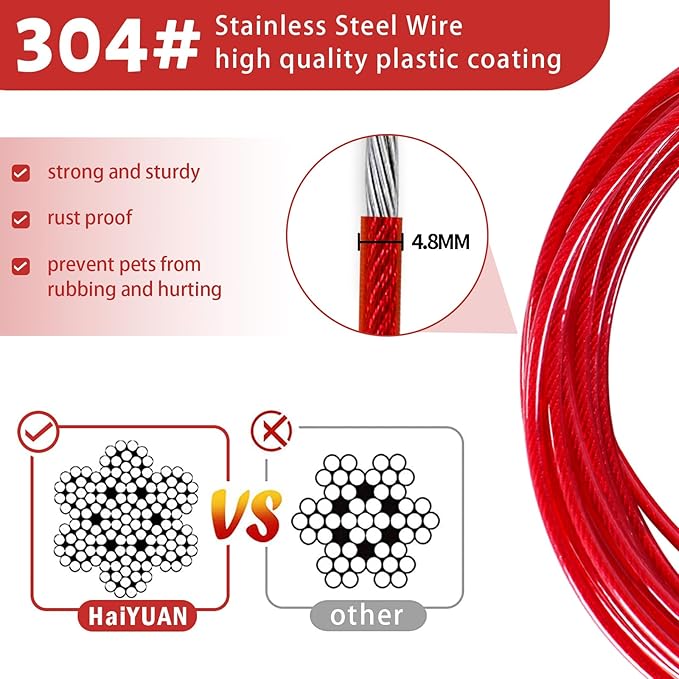 Dog Tie Out Cable - 10/15/20/25/30FT Heavy Duty for Large Dogs Up to 250LBS - Rosy Pink/Blue/Purple/Silver/Red/Green/Yellow-PurrikoPets