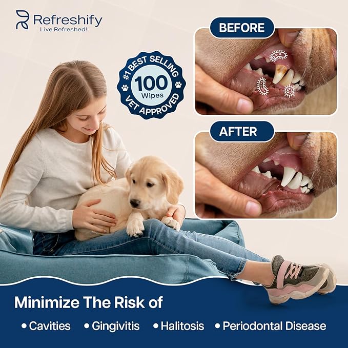 Dog Teeth Cleaning Wipes - 100 Value Pack - Fresh Mint Dog Dental Wipes, Vet Formulated Pet Teeth Cleaning Finger Wipes for Dogs & Cats – Effective Dog Teeth Cleaning, Plaque & Tartar Solution-PurrikoPets