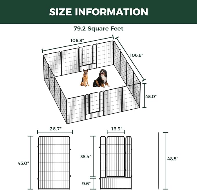 FXW Rollick Unleashed Dog Playpen for Indoor, Yard, RV Camping, 45 inch 16 Panels for Large Dogs│Patented-PurrikoPets