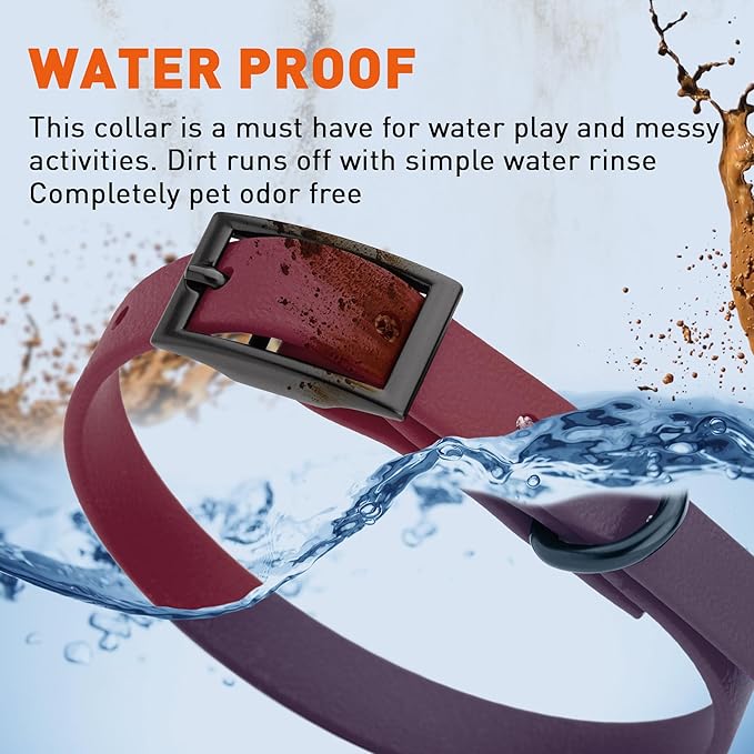 Dogline Biothane Waterproof Dog Collar Strong Coated Nylon Webbing with Black Hardware Odor- Proof for Easy Care Easy to Clean High Performance Fits Small Medium or Large Dogs, Merlot Burgundy-PurrikoPets