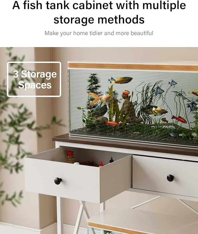 Fish Tank Stand 29 Gallon: Sturdy Aquarium Stand with Accessories Storage - Metal Fish Tank Table for 20-29 Gallon Reptile Breeder Turtle Terrarium - 30.7"x16.5" Weight Capacity 330 lbs-PurrikoPets