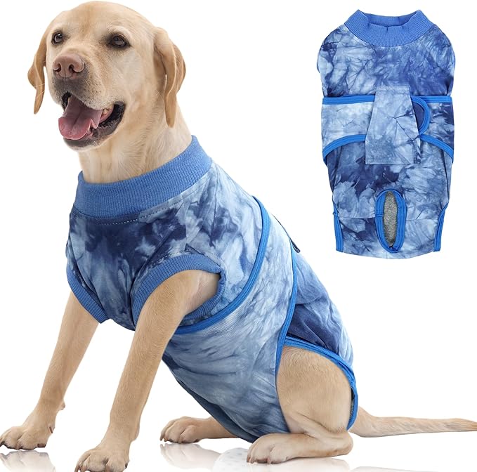 FUAMEY Recovery Suit for Dogs After Surgery,Soft Breathable Dog Bodysuit E-Collar & Cone Alternative Surgical Suit,Male Female Dog Neuter Spay Suits Anti Licking Wounds Onesie Blue Tie Dye XL-PurrikoPets