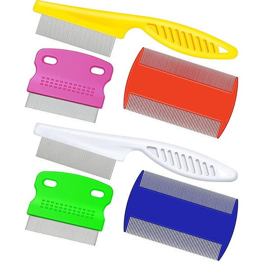 6 Pieces Pet Lice Combs Dog Grooming Flea Cat Tear Stain Comb for Removal Dandruff, Hair Stain, Nit(White, Yellow, Green, Purple, Orange, Dark Blue)-PurrikoPets