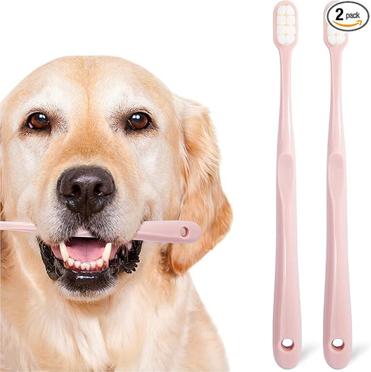 Dog Toothbrush Kit 2 Pack, Ultra Soft Pet Tooth Brush for Medium to Large Dogs & Cats, Animal Teeth Brushing Kit for Easy Dental Cleaning, 2 Pcs, Pink-PurrikoPets