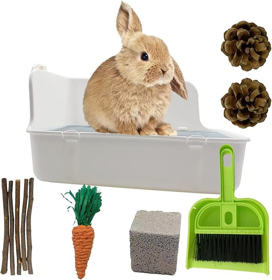 11Pcs Rabbit Litter Box Toilet,Bunny Corner Litter Bedding Plastic Square Grate Guinea Pig Bunny Ferret Hamster Hedgehog, Potty Trainer Bedding Box for Guinea Pig Ferret Hamster Hedgehog (White)-PurrikoPets