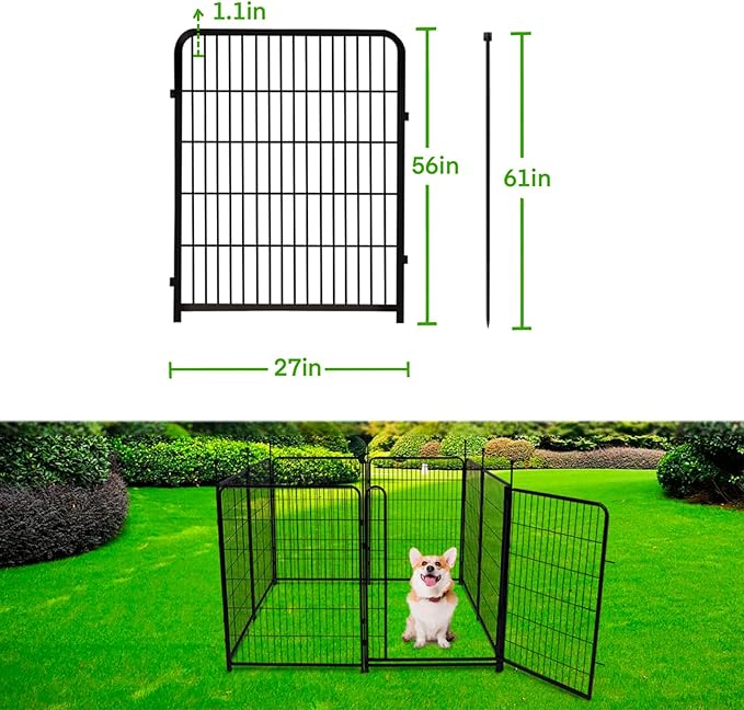 Doorless Dog Digging Fence Barrier,56in(H) 10 Panels Total 22.1 Ft(L), Black Metal Fencing for Yard 4.6ft Tall, Dog Fence Outdoor for Yard, Fences for Garden Beds, Garden Fencing Border-PurrikoPets