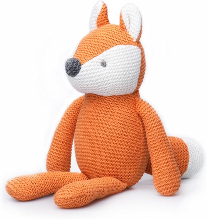 100% Organic Cotton Baby Toys Orange Fox Stuffed Animals for Newborn 7.1"-PurrikoPets