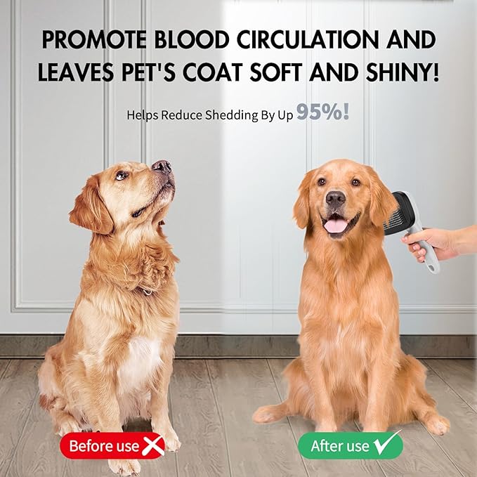 Dog Self Cleaning Slicker Brush for Shedding, Ideal for Short Long Haired Dogs, Including Cat. Removes Loose Fur, Undercoat, Mats, Tangled Hair. Suit for Large Medium Small Animal, Gray-PurrikoPets