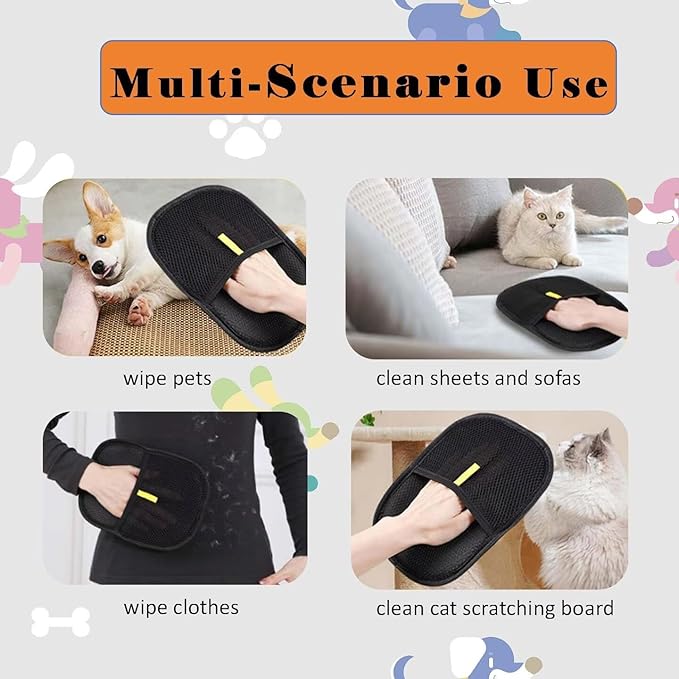 2 PCS Pet Hair Removal Glove for Cats & Dogs, Electrostatic Grooming Gloves for Pet Hair, Reusable Double Sided Static Hair Remover for Couch, Furniture, Carpet & Car Seat-PurrikoPets