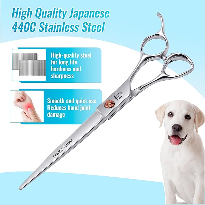 Dog Grooming Scissors: 7 inch Pet Straight Shears Made Of Japanese 440C Advanced Stainless Steel Professional Grooming Scissors for Dogs Cats and Other Pets-PurrikoPets
