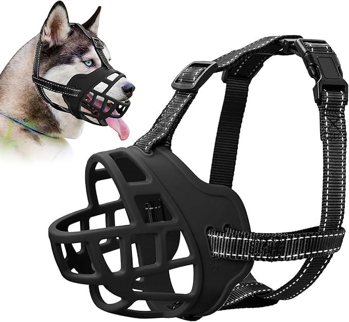 Dog Muzzle for Large Dogs, Breathable Basket Muzzles for Small, Medium and X-Large Aggressive Dog, Allows Panting Drinking, Suitable for Grooming Trimming Training (2, Black)-PurrikoPets
