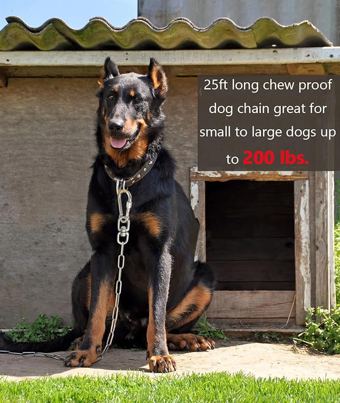 25ft Dog Chains for Outside - Heavy Duty Tie Out Chain Leash Great for Small to Large Dogs Up to 200Lbs - Chew Proof Long Chain for Yard Camping or Travel-PurrikoPets