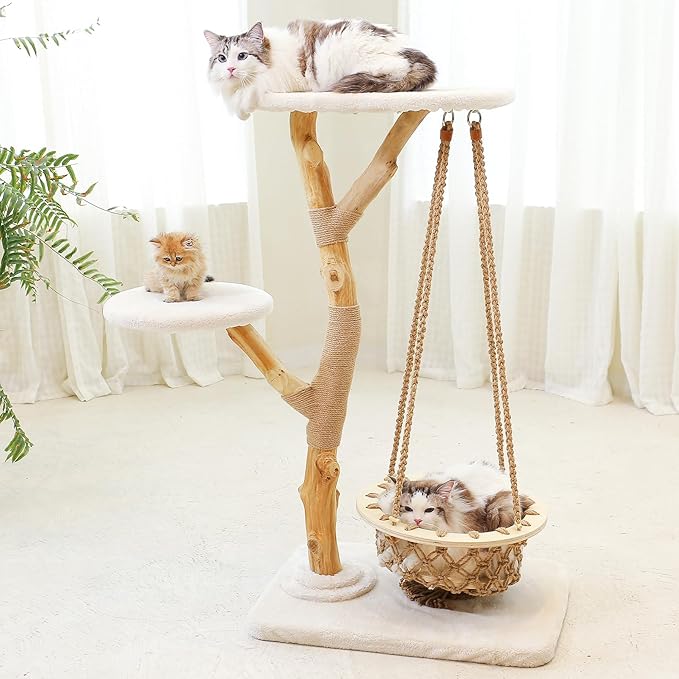 50" Tall Cat Tree Tower, Modern Cat Tree for Indoor Cats, Washable Wooden Perchs and Climbers for Large Cats, Cute Cat Furniture with Unique Cat Swing-PurrikoPets