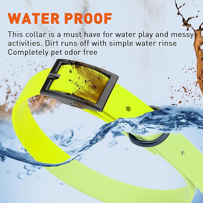 Dogline Biothane Waterproof Dog Collar Strong Coated Nylon Webbing with Black Hardware Odor- Proof for Easy Care Easy to Clean High Performance Fits Small Medium or Large Dogs, Safety Yellow-PurrikoPets