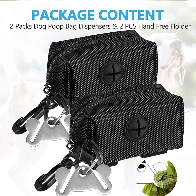Dog Waste Bag Dispenser Pet Poop Bags Holder for Doggie Waste Bags Dispensers Soft Fabric Zipper Small Doggy Puppy Pouch for Leash Accessory Attachment with Carrier,2PCS Black-PurrikoPets