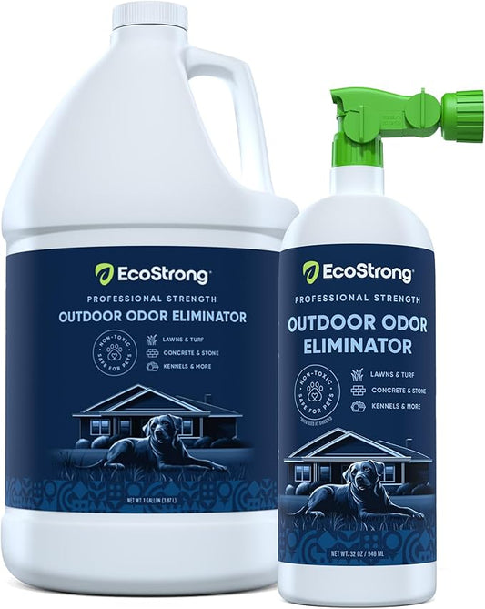 Eco Strong Outdoor Odor Eliminator Outside Dog Urine Enzyme Cleaner Powerful Pet, Cat, Animal Scent Deodorizer | Professional Strength for Yard, Turf, Kennels, Patios, Decks (160 oz Bundle w Sprayer)-PurrikoPets