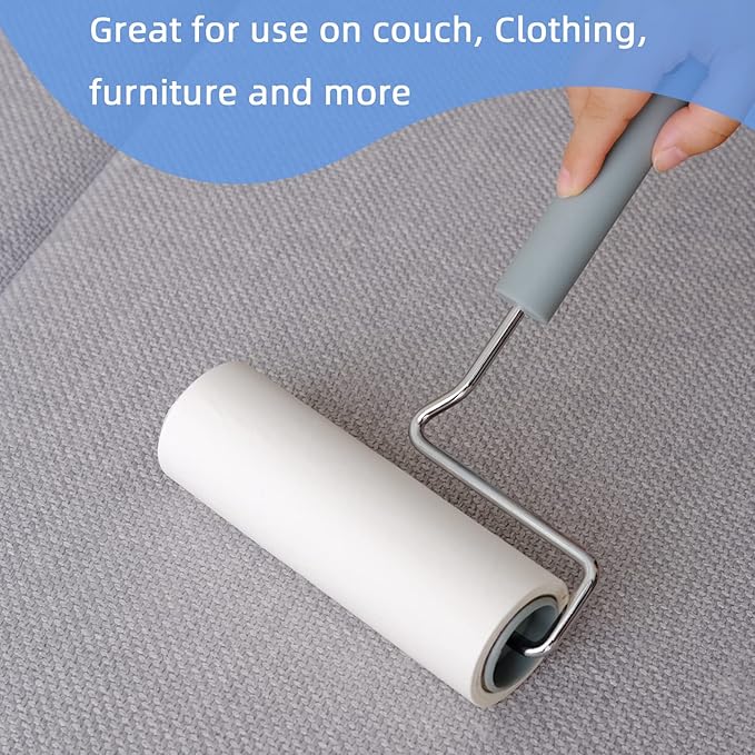 Extra Sticky Large Surface Lint Roller, 6.3'' Giant Lint Roller for Pet Hair, Lint Remover Roller for Cat Hair, Clothes, Furniture (1 Handle + 450 Sheets)-PurrikoPets