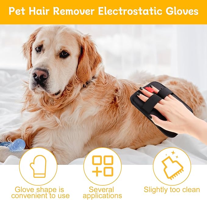 2 Pcs Static Pet Hair Removal Gloves, Reusable Electrostatic Pet Cat Dog Hair Remover Grooming Gloves Brush Tool for Couch, Furniture, Carpet, Car Seat-PurrikoPets