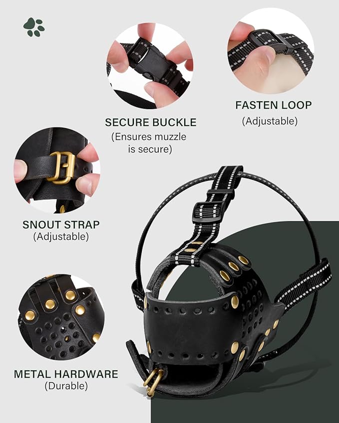 Dog Muzzle, Leather Basket Soft Muzzles Medium Large Breeds, Pitbull Dog Muzzle Amstaff Staffordshire Terrier, German Shepherd Dalmatian Doberman Adjustable (M)-PurrikoPets