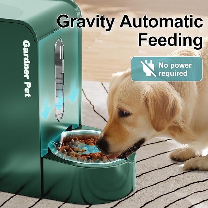 Gardner Pet Automatic Gravity Pet Feeder, 0.8 Gallons*2 Dog Feeder and Water Dispenser Set 100% BPA-Free, 2-in-1 Gravity Feeder with Stainless Steel Bowl for Dogs, Cats, Rabbits, Puppies (Green)-PurrikoPets