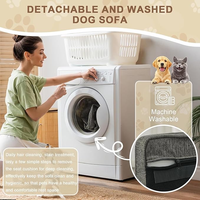 Dog Sofa Couch for Medium Dogs, 31" Memory Foam Dog Couch with Washable Fabric, Removable Cushion, Sofa Bed for Medium Dogs, Grey-PurrikoPets