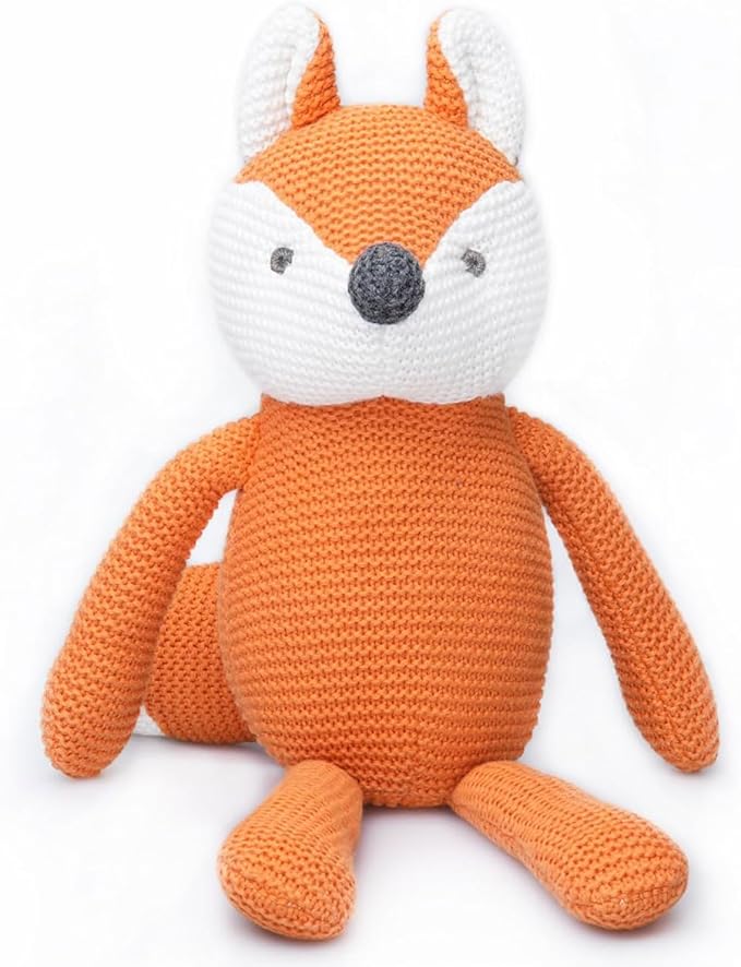 100% Organic Cotton Baby Toys Orange Fox Stuffed Animals for Newborn 7.1"-PurrikoPets