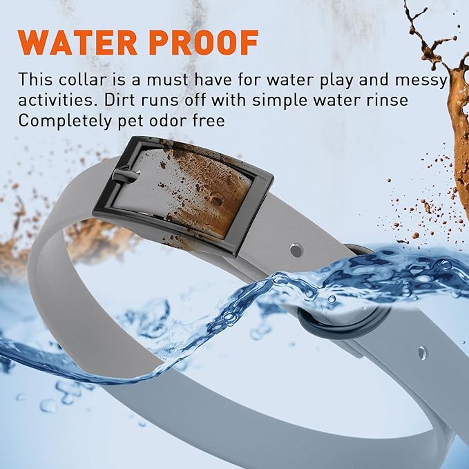 Dogline Biothane Waterproof Dog Collar Strong Coated Nylon Webbing with Black Hardware Odor- Proof for Easy Care Easy to Clean High Performance Fits Small Medium or Large Dogs, Battleship Gray-PurrikoPets