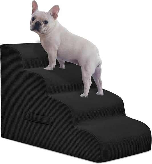Dog Steps for Small Dogs, 4-Step Pet Ramp Stairs for High Beds and Sofa, Non-Slip Pet Stairs for Small Dogs and Cats, Removable and Easy to Clean Cover, Black-PurrikoPets