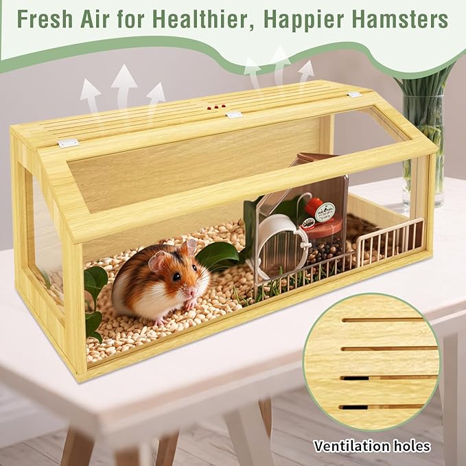 48" Large Hamster Cage, Chewproof Gerbil Cages and Habitats, Openable Top Roof Window with Silencing Pad, Wooden Guinea Pig Cage for Small Animals, Dwarf and Syrian Hamster, 40 x 20 x 20 Inches-PurrikoPets