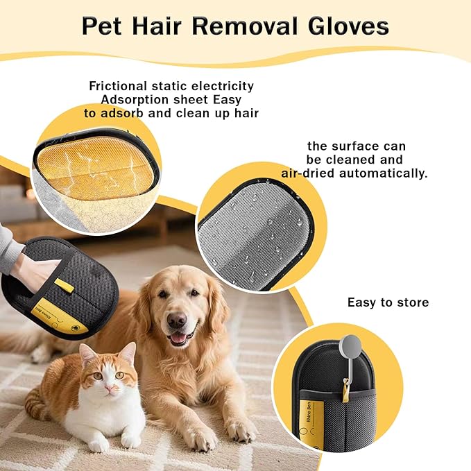 3 Pcs Pet Hair Removal Glove for Cats,Newly Upgraded Reusable Electrostatic Pet Hair Gloves, magic brush pet hair remover Tool for Clothing, Couch, Carpet, Car Seat-PurrikoPets