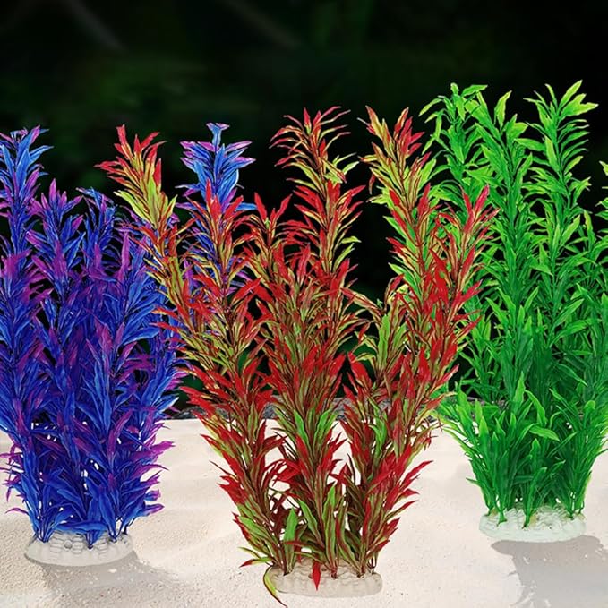 DSkoiph 2 pcs Aquarium Decor Plastic Plants Extra Large 21 Inches Artificial Fish Tank Plants Tall Fish Tank Decorations Artificial Green Water Plants (Purple)-PurrikoPets