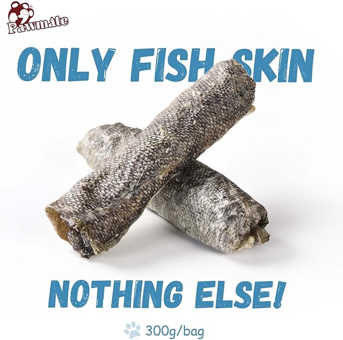 Dog Treats Natural Cod Skin Rolls, Rawhide-Free Chewy Fish Skin Dog Chews, One-Ingredient Healthy Training Treats Rich in Omega3 & Protein, 10.6 oz-PurrikoPets