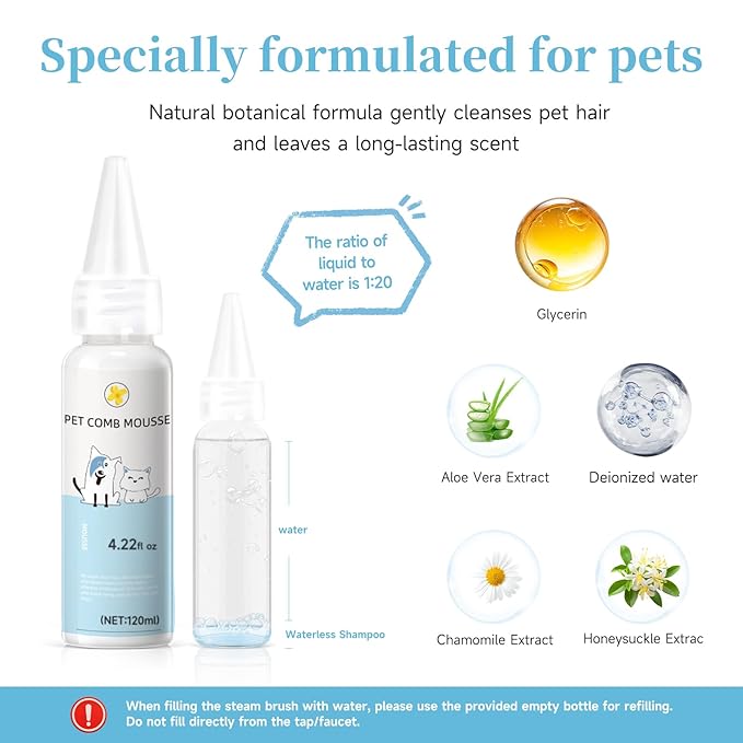 3-in-1 Pet Steam Brush Set for Dogs & Cats, Grooming Comb with Spray, Defur Tool, Water-Assisted Hair Removal, Gentle Cat & Dog Spritz Brush, Multi-Purpose Steam Grooming Kit-PurrikoPets