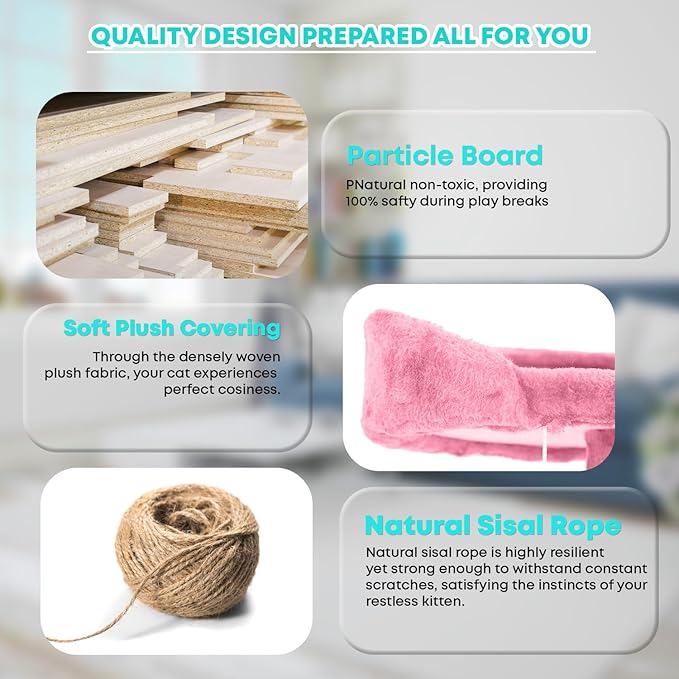 FDW Cat Tree 70in Cat Tower Multi-Level Durable Cat Scratching Post & Cozy Fun Cat Jumping Platform Space Saving Cat Condo Pet Play House for Indoor Cats,Pink-PurrikoPets