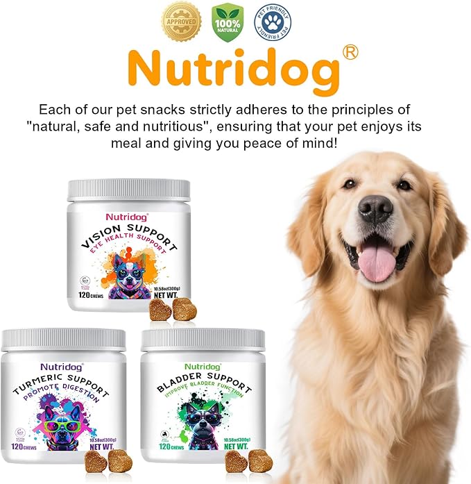 Eye Supplements for Dogs - Vision Support Soft Chews with Lutein, DHA & Vitamin C | 120ct Salmon Flavor Tear Stain Chews | Cataract & Dry Eye Relief Supplement (120 Ct, Salmon)-PurrikoPets