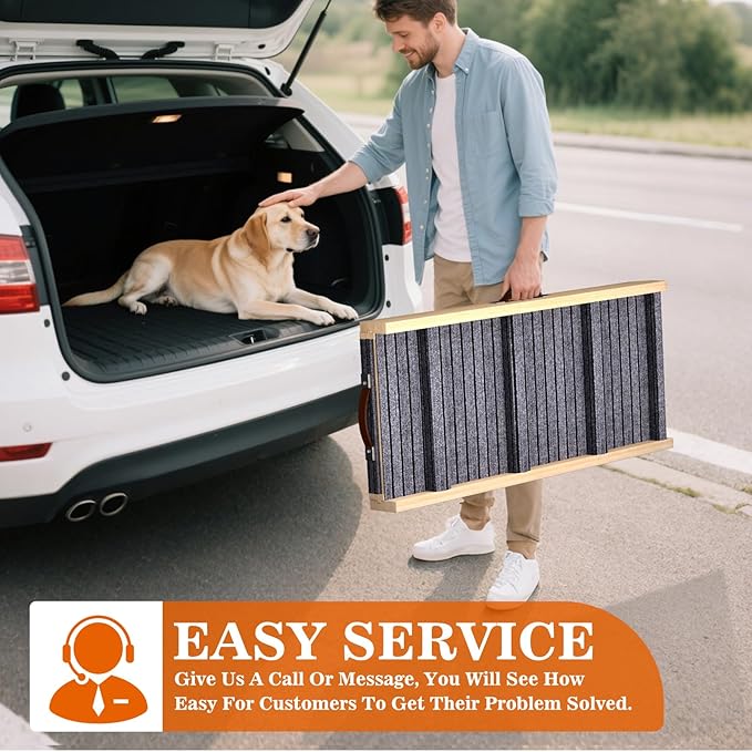Dog Ramp for Car, 71''x 17'' Extra Long Deluxe Telescoping Design Wooden Pet Ramp, Pet Stair Ramps for Truck SUV with Non-Slip Surface, Portable Outdoor Dog Steps for Medium Large Dogs, Up to 250LBS-PurrikoPets