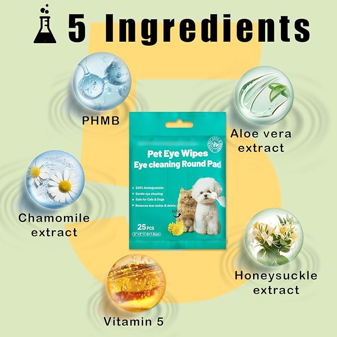 Eyes Wipes for Dogs & Cats Dog Cleaning Grooming Deodorizing Wipes Kit Wash Cleaner for Eyes Wrinkle Face Gently Remove Tear Stain Eye Debris 25pcs Unscented-PurrikoPets