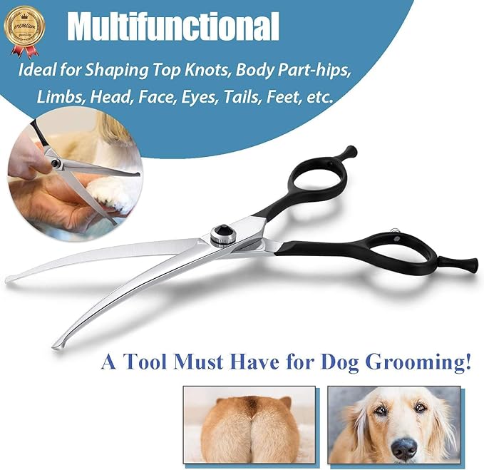 Dragon Creek 6.5" Downward Curved Dog Grooming Scissors Shears for Grooming Face and Paws Safety Round Tips Shears Trimming Cutting Scissors for Dog Cat Pet Black-PurrikoPets