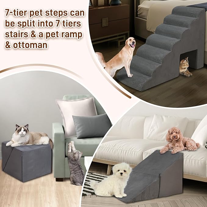 Dog Stairs & Steps for High Beds 30-36 inches High Tall for Large Medium Dogs, LitaiL 30inch 7 Steps Pet Stairs/Steps for High Beds,llDogs, Non-Slip Dog Ramps for Small Dogs and Cats-PurrikoPets