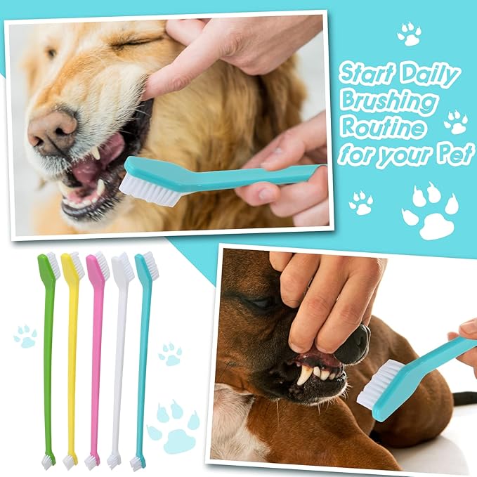 50 Pack Dual Ended Long Dog & Cat Toothbrush, Pet Safe Super Soft Bristles for Pet Dog Puppy Kitten Dental & Oral Care Teeth & Gums, Pet toothbrushes in Box, Bulk Individual polybag (Colorful)-PurrikoPets