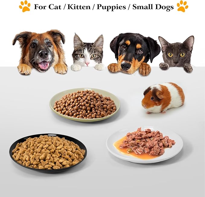 3PCS Cat Food Bowl,Ceramic Cat Dish for Indoor Cats,Wide Shallow Cat Bowls for Dry and Wet Food,Anti Whisker Fatigue Cat Plates for Kitten Cats or Dogs-PurrikoPets