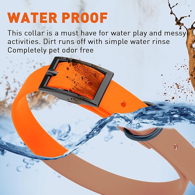 Dogline Biothane Waterproof Dog Collar Strong Coated Nylon Webbing with Black Hardware Odor- Proof for Easy Care Easy to Clean High Performance Fits Small Medium or Large Dogs, Hunter Orange-PurrikoPets