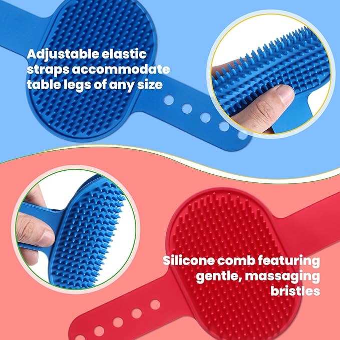 4Pcs Silicone Cat Grooming Brush Set, Multi-Functional Cat Self Groomer for Indoor Cats, Wall Mounted Face Scratchers, Grooming Strap Pad for Sofa & Chair Legs (Blue, Red)-PurrikoPets