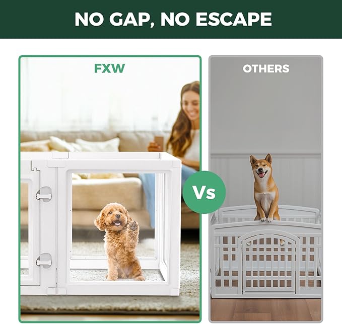 FXW AuraSpace Acrylic Indoor Unleashed Dog Playpen for Puppies and Small Dogs, 24 Inch, 16 Panels, White-PurrikoPets