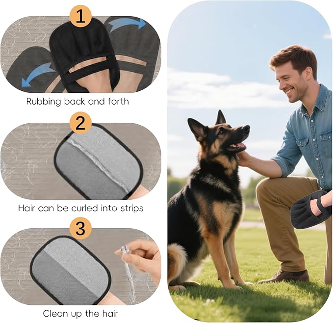 3 Pcs Magic pet Hair Remover Glove - Reusable & Easy-to-Clean cat and Dog Fur Brush for Effortless Grooming, Upgraded Grip and Large Size for Better Coverage-PurrikoPets