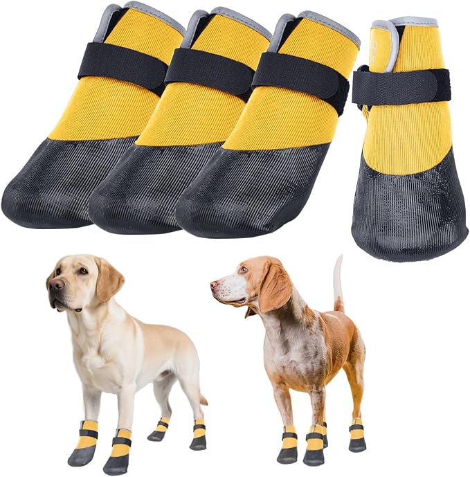 Dog Shoes Lightweight Dog Boots-Breathable Knitted Paw Protector with Adjustable Strap for Hot Pavement, Rain Walking, Hardwood Floors Anti Slip Reduce Noise, Prevent Licking Paws(Yellow,L)-PurrikoPets