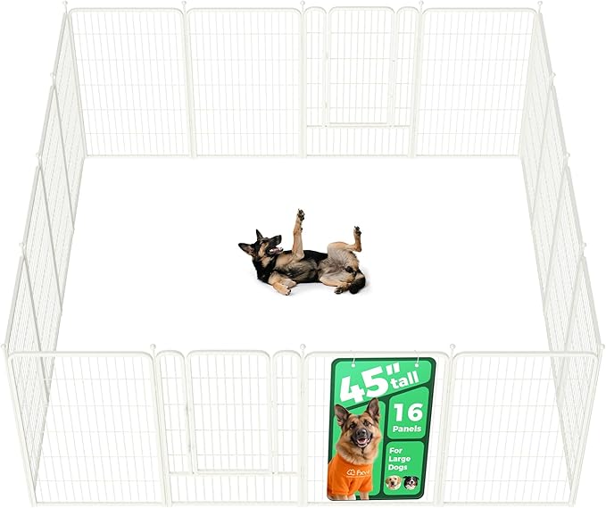 FXW Rollick Unleashed Dog Playpen for Indoor, Yard, RV Camping, 45 inch 16 Panels for Large Dogs, White│Patented-PurrikoPets