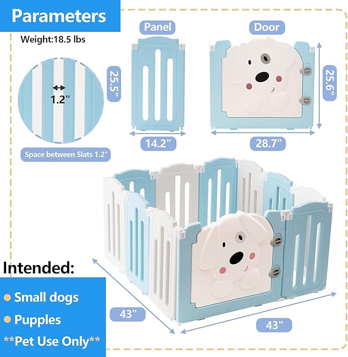 Foldable Dog Play Pen Indoors, Non-Slip Sturdy Puppy Playpen with Door, 25.5" H 10-Panel Adjustable Shape Dog Fence Pen for Small/Medium Dogs, Thickened, Easy to Store-PurrikoPets