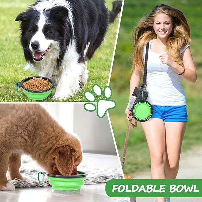 Dog Treat Pouch Pet Training Kit - Silicone Treat Bag Magnetic Closure, Puppy Training Clicker, Dog Whistle, Collapsible Dog Bowls, Poop Bags & Holder, 4 Ways to Wear Walking Fanny Pack-Black-PurrikoPets